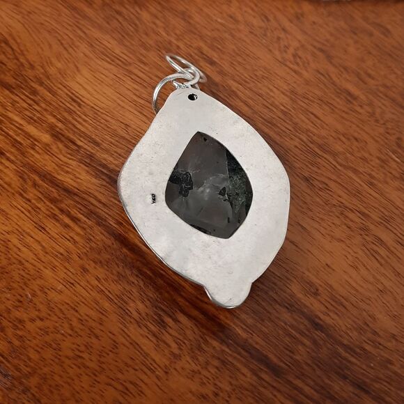 Elegant Silver and Larvikite Natural Stone Pendant - Picture 2 of 4